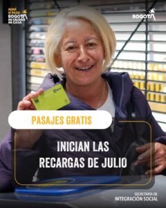Bogotá inicia la recarga de pasajes gratis en TransMilenio para más de 747 mil personas durante julio.